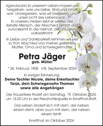 Traueranzeige von Petra Jäger von Südthüringer Presse