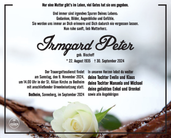 Traueranzeige von Irmgard Peter von Südthüringer Presse