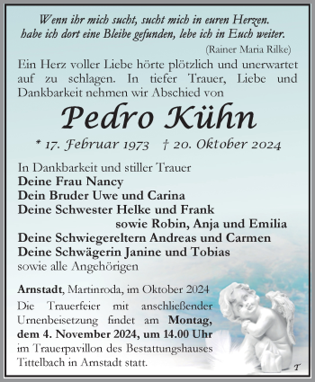 Traueranzeige von Pedro Kühn von Südthüringer Presse