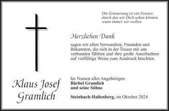 Traueranzeige von Klaus Josef Gramlich von Südthüringer Presse