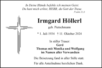 Traueranzeige von Irmgard Höllerl von Frankenpost
