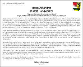Traueranzeige von Rudolf Handwerker von Neue Presse Coburg
