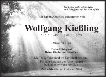 Traueranzeige von Wolfgang Kießling von Südthüringer Presse