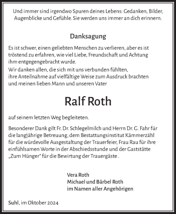 Traueranzeige von Ralf Roth von Südthüringer Presse