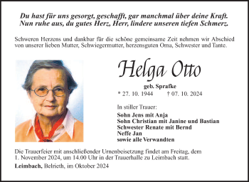 Traueranzeige von Helga Otto von Südthüringer Presse