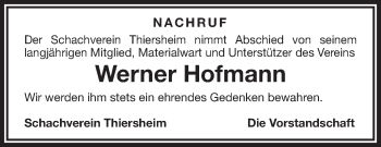Traueranzeige von Werner Hofmann von Frankenpost