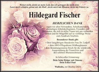 Traueranzeige von Hildegard Fischer von Südthüringer Presse