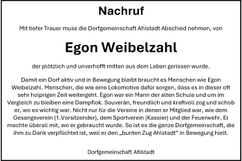 Traueranzeige von Egon Weibelzahl von Neue Presse Coburg