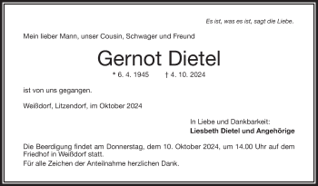 Traueranzeige von Gernot Dietel von Frankenpost