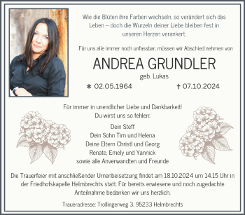 Traueranzeige von Andrea Gundler von Frankenpost