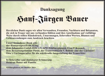 Traueranzeige von Hans-.Jürgen Bauer von Südthüringer Presse