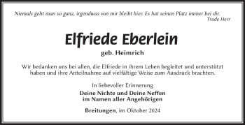 Traueranzeige von Elfriede Eberlein von Südthüringer Presse