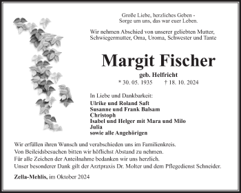 Traueranzeige von Margit Fischer von Südthüringer Presse