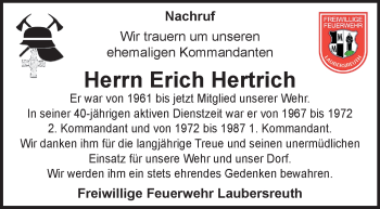 Traueranzeige von Erich Hertrich von Frankenpost