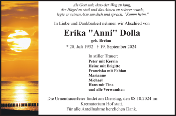 Traueranzeige von Erika Dolla von Frankenpost