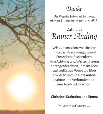 Traueranzeige von Rainer Anding von Südthüringer Presse