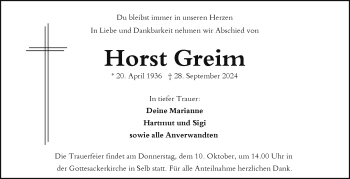 Traueranzeige von Horst Greim von Frankenpost