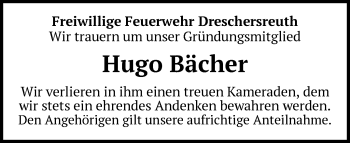 Traueranzeige von Hugo Bächer von Frankenpost