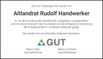 Traueranzeige von Rudolf Handwerker von Neue Presse Coburg