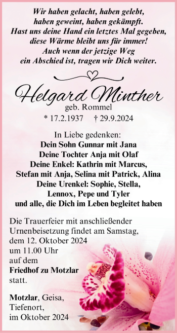 Traueranzeige von Helgard Minther von Südthüringer Presse