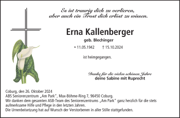 Traueranzeige von Erna Kallenberger von Neue Presse Coburg