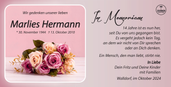 Traueranzeige von Marlies Herrmann von Südthüringer Presse