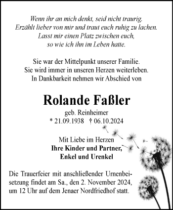Traueranzeige von Rolande Faßler von Südthüringer Presse
