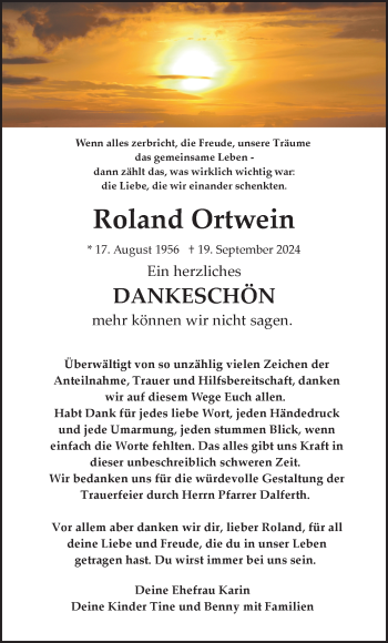Traueranzeige von Roland Ortwein von Frankenpost