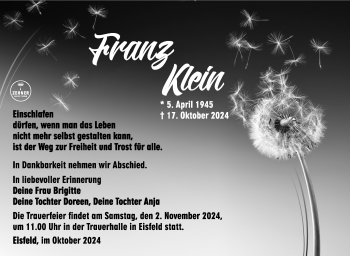 Traueranzeige von Franz Klein von Südthüringer Presse