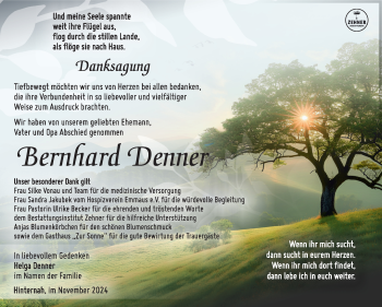 Traueranzeige von Bernhard Denner von Südthüringer Presse