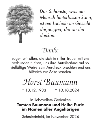 Traueranzeige von HorstHorst BaumannBaumann von Südthüringer Presse