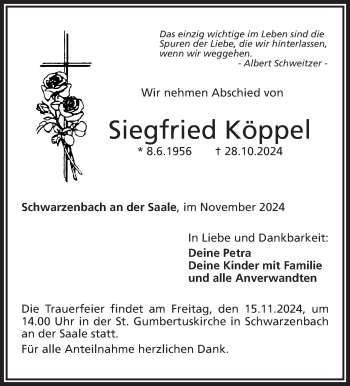 Traueranzeige von Siegfried Köppel von Frankenpost