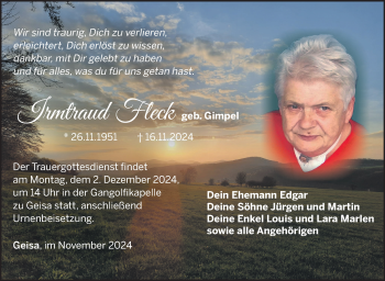Traueranzeige von Irmtraud Fleck von Südthüringer Presse