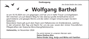 Traueranzeige von Wolfgang Barthel von Frankenpost