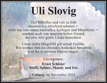 Traueranzeige von Uli Slovig von Neue Presse Coburg