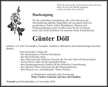 Traueranzeige von Günter Döll von Südthüringer Presse