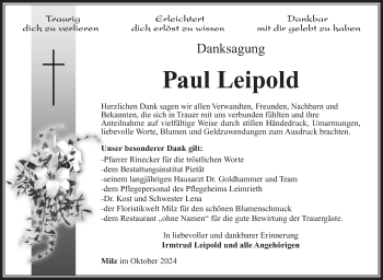 Traueranzeige von Paul Leupold von Südthüringer Presse