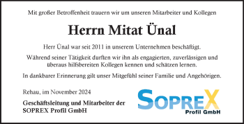 Traueranzeige von Mitat Ünal von Frankenpost