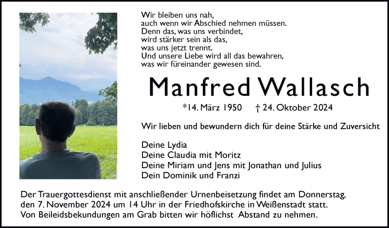 Traueranzeige für Manfred Wallasch vom 02.11.2024 aus Frankenpost
