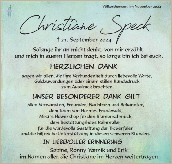 Traueranzeige von Christine Speck von Südthüringer Presse