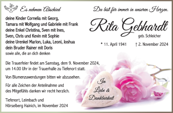 Traueranzeige von Rita Gebhardt von Südthüringer Presse