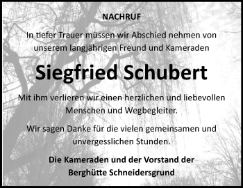Traueranzeige von Siegfried Schubert von Südthüringer Presse