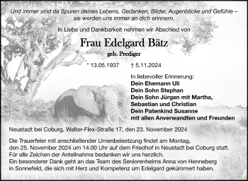 Traueranzeige von Edelgard Bätz von Neue Presse Coburg