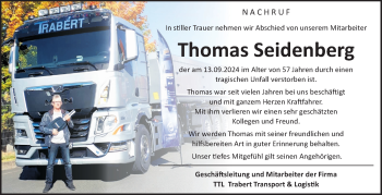 Traueranzeige von Thomas Seidenberg von Südthüringer Presse