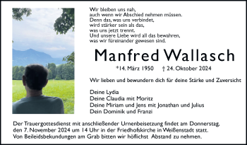 Traueranzeige von Manfred Wallasch von Frankenpost