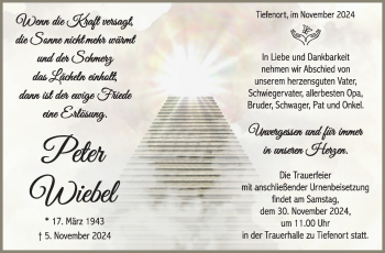 Traueranzeige von Peter Wiebel von Südthüringer Presse