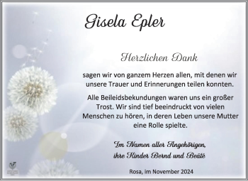Traueranzeige von Gisela Epler von Südthüringer Presse