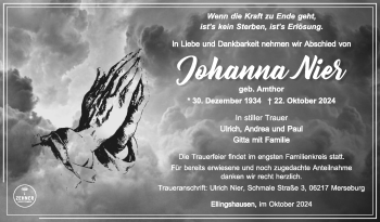 Traueranzeige von Johanna Nier von Südthüringer Presse