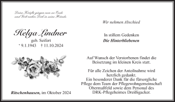 Traueranzeige von Helga Lindner von Südthüringer Presse