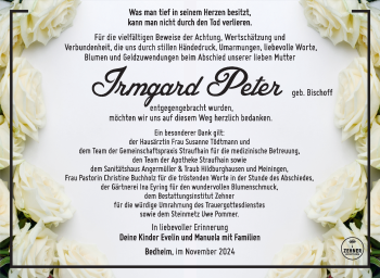 Traueranzeige von Irmgard Peter von Südthüringer Presse